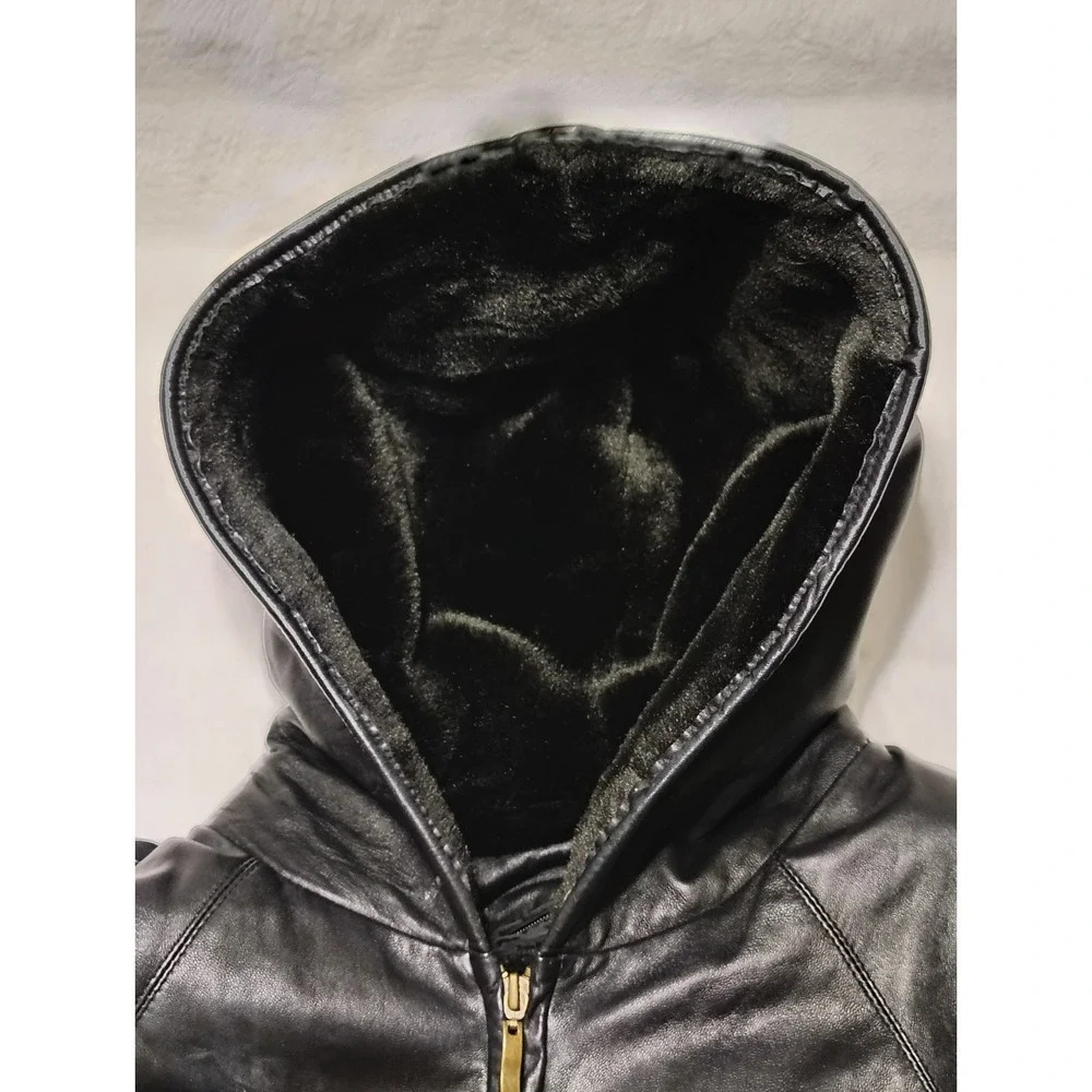 Charles Klein Genuine Leather Jacket & Leather Hood Sz XL + Removable liner Sz M - Picture 6 of 11